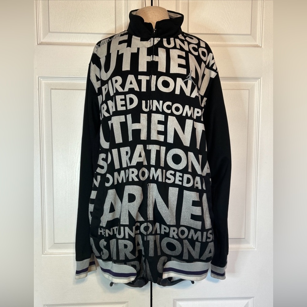 Vtg 90's Y2K Jordan Flight Retro 5 Grape Spell Out Graphic XL Black Track Jacket